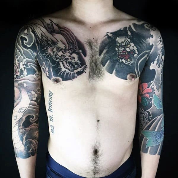 Evil War Between Dragons Tattoo Male Sleeves