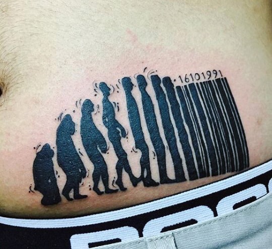 Evolution Barcode Mens Tattoo On Stomach
