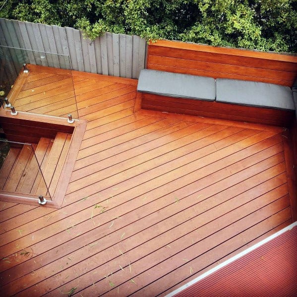 deck steps with glass railing 