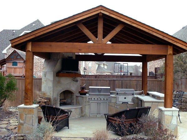 timber wood pergola patio roof with outdoor kitchen 