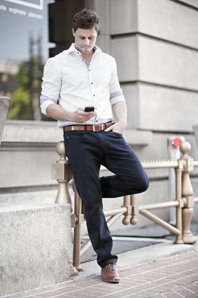 Excellent Casual Wear Styles For Men White Dress Shirt With Navy Dress Pants
