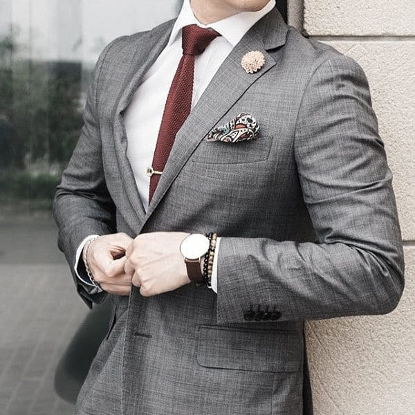 Excellent Grey Suit Styles For Men With Burgundy Tie