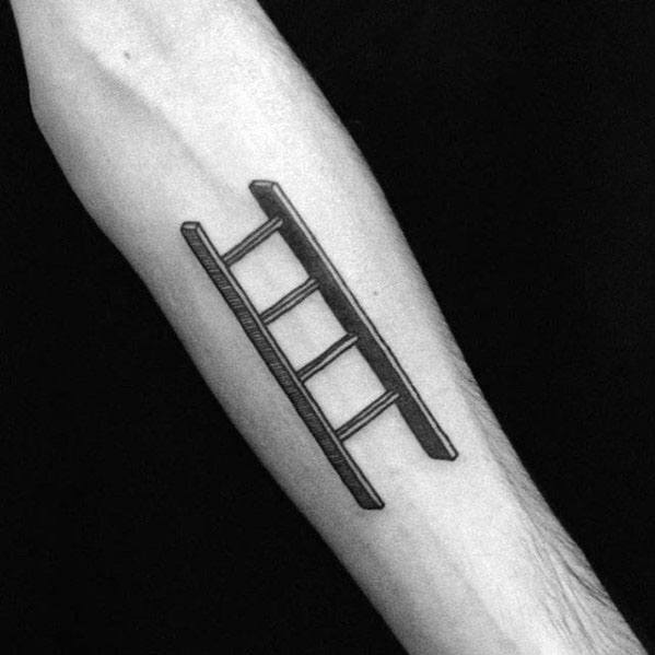 Minimalist ladder tattoo with clean, bold lines, ideal for men's inner forearm placement.