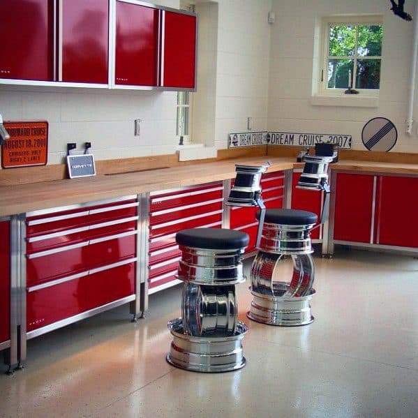 Excellent Interior Ideas Garage Cabinet Red With Wood Countertop