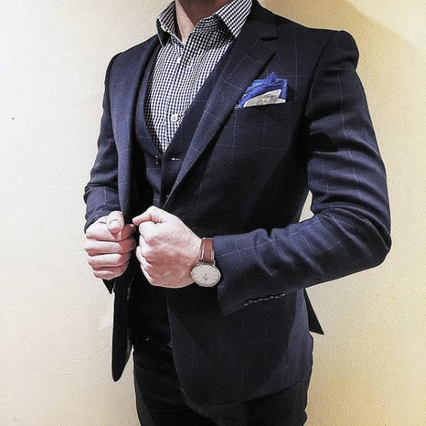 Excellent Navy Blue Suit Styles For Men With Striped Dress Shirt