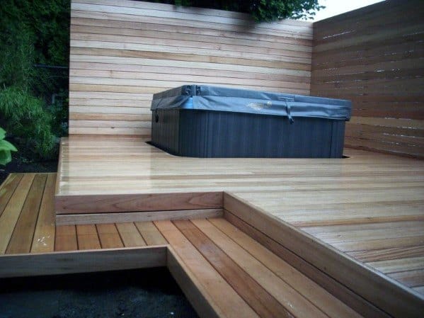tiered wood deck hot tub