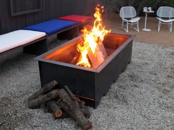 Excellent Rectangle Modern Backyard Ideas Metal Fire Pit