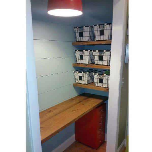 shiplap blue painted walls office nook