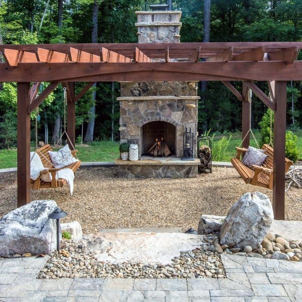 gravel patio with pergola