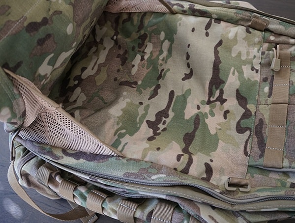 Expandeable Helmet Storage Compartment Rush72 Backpack Open