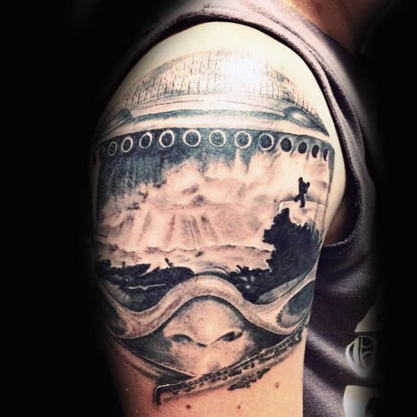 Expansive White Snow Hills And Snowboard Tattoo Male Arms