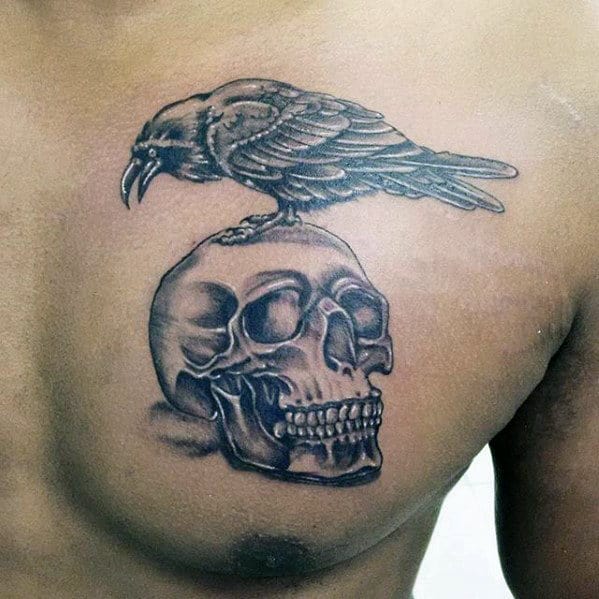 Expendables Mens Crow And Skull Upper Chest Tattoos