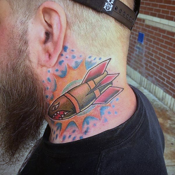 Exploding Bomb Tattoo Male Neck