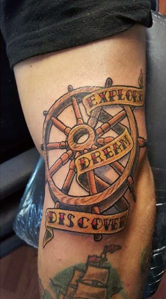 Explore Dream And Discover Quote Mens Ship Wheel Tattoo Design