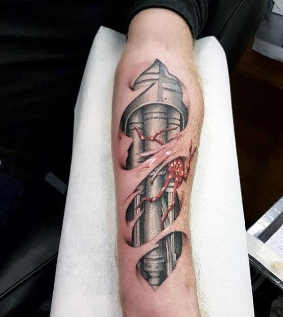 Exposed Skin Terminator Tattoo On Male