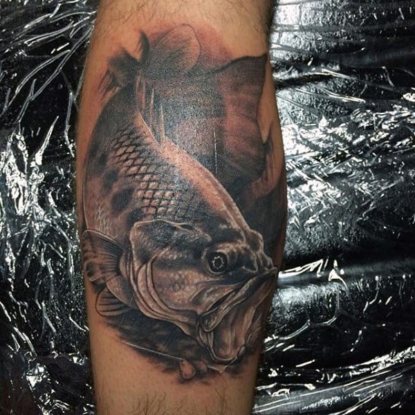 Extreme Black Bass Fish Manly Tattoo Inspiration