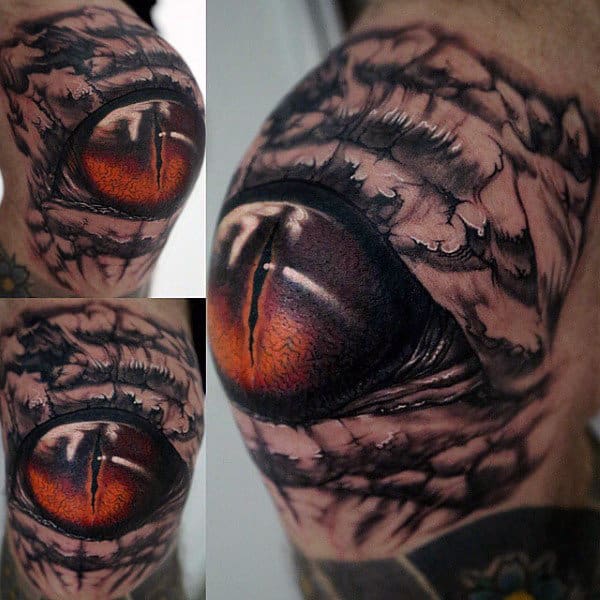 Extremely Real Reptile Eye Tattoo Mens Shoulder