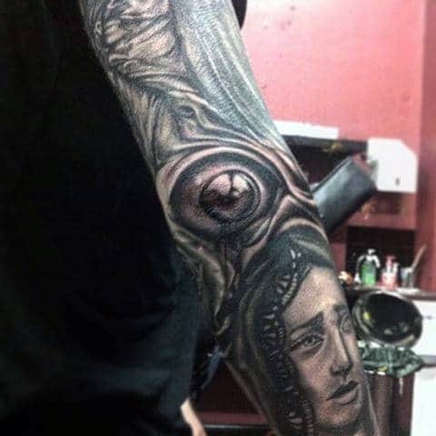Eye Ball Sleeve Elbow Mens Tattoos