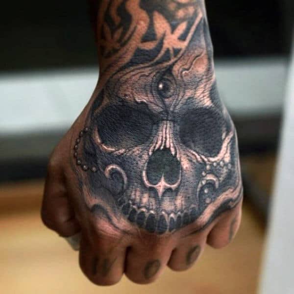 Eye In Skull Mens Hand Tattoos