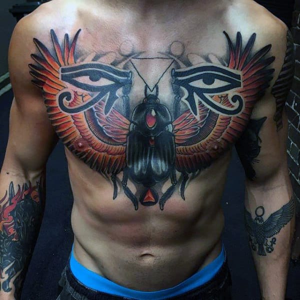 Eye Of Horus Egyptian Themed Mens Upper Chest Tattoo