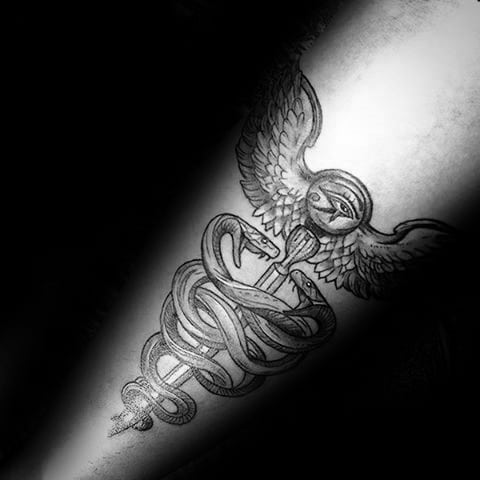 Eye Of Ra Caduceus Guys Arm Tattoos