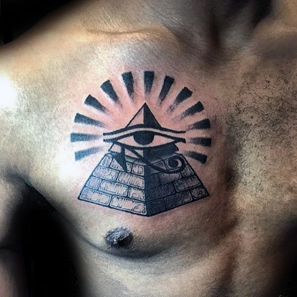 Eye Of Ra Male Pyramid Sun Rays Chest Tattoos