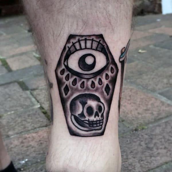 Eye Skull Mens Small Coffin Leg Tattoo
