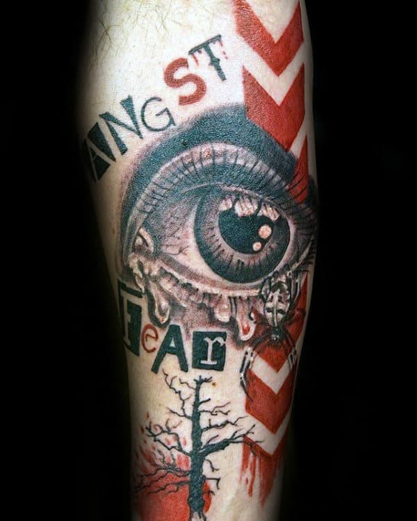 Eye With Arroows Trash Polka Forearm Male Tattoos