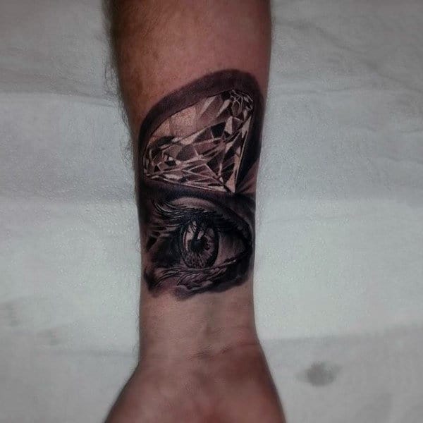 Eye With Diamond Mens Wrist Tattoo