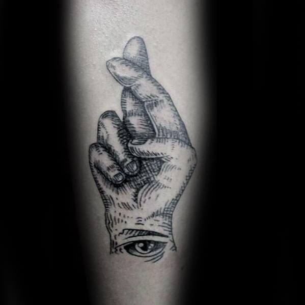 Eye With Fingers Crossed Guys Tattoo Designs On Forearms