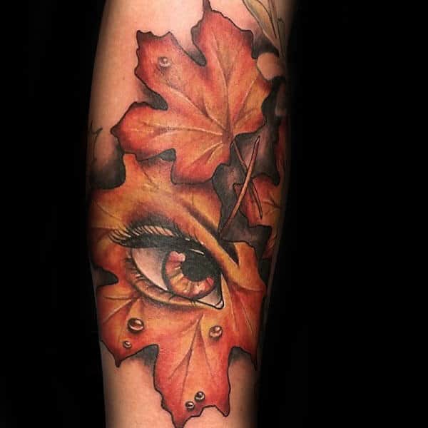 Eye With Leaf Male Fall Tattoos