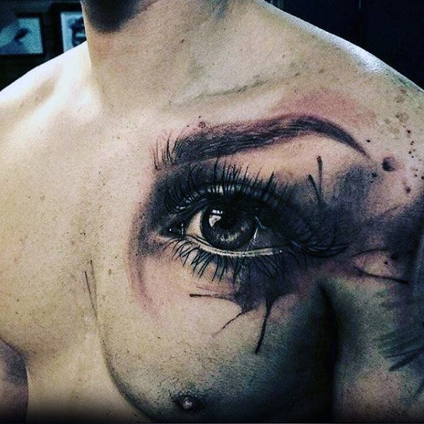 Eye With Watercolor Black Ink Design Artistic Chest Tattoos For Men