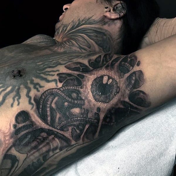 Eyeball And Slimy Worm Tattoo Male Armpit