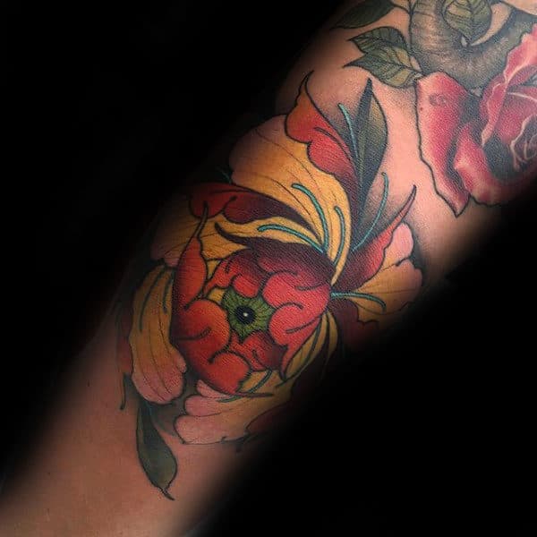 Eyeball Peony Flower Mens Arm Tattoos
