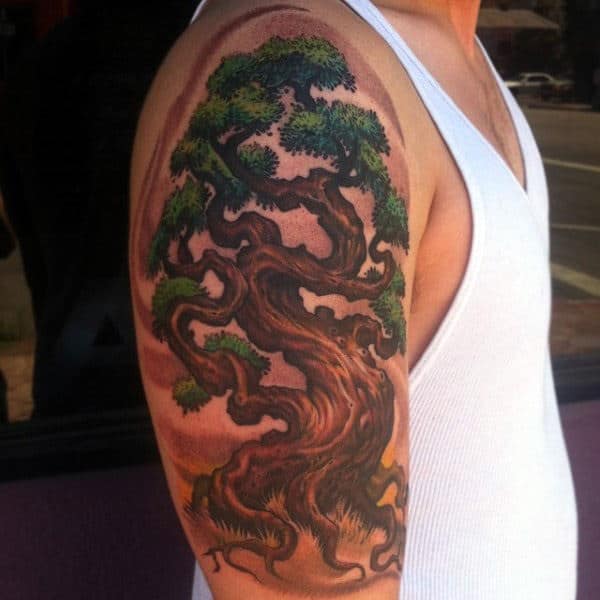 Fabulous Oak Tree Tattoo On Arms Men