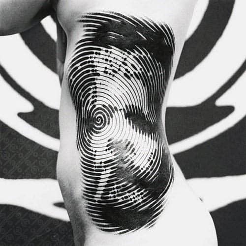 Face In Circular Lines Optical Illusion Mens Rib Cage Side Design