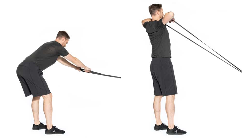 band resisted hip hinge to face pull gym exercise