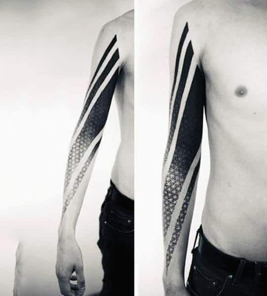 Faded Sleeve Geometric Pattern Mens Blackwork Tattoo