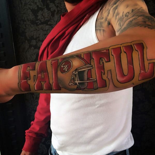 Faithful Football Helmet San Francisco 49ers Guys Outer Forearm Tattoo