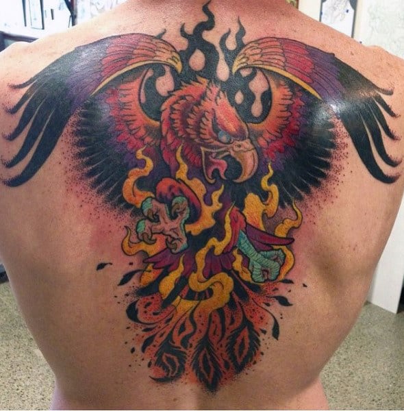 Falcon Mens Back Fire Tattoo Designs
