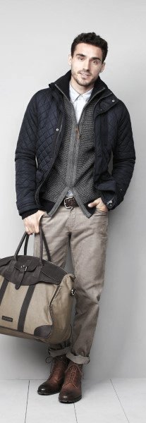 Fall Outfits Styles For Gentlemen Winter Coat With Grey Cardigan