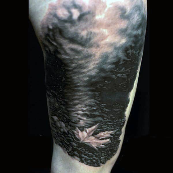 Fallen Mens Leaf Tattoos On Upper Arm