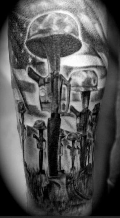 Fallen Soldier Crosses Mens Half Sleeve Tattoo