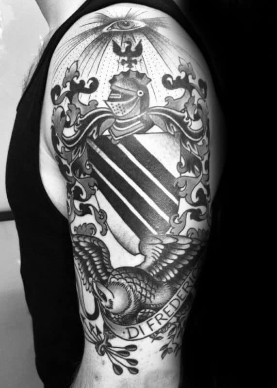 Family Crest Last Name Banner Mens Arm Tattoos
