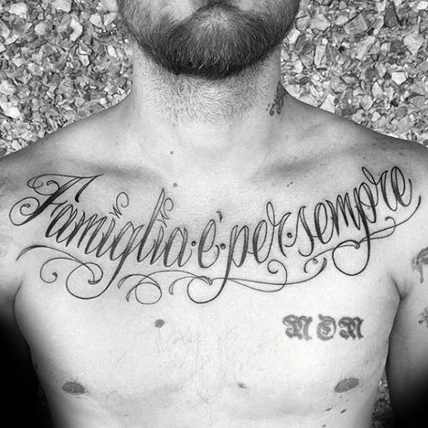 Family Guys Script Chest Tattoo Designs