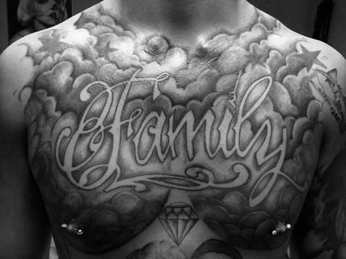 Family Negative Space Cloud Tattoos For Men On Chest