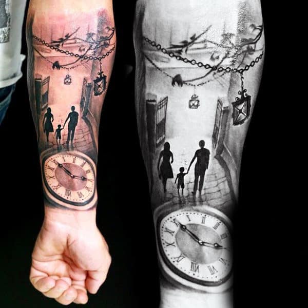 Family Of Three Late Night Outing Tattoo Mens Forearms