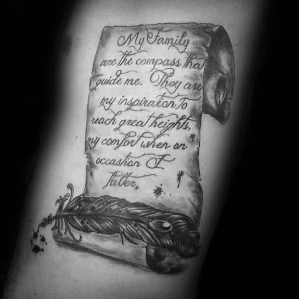 Family Quote Mens Scroll Rib Cage Side Tattoos