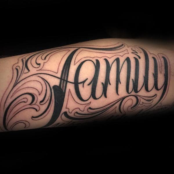 Family Script Pinstripe Male Tattoo Designs