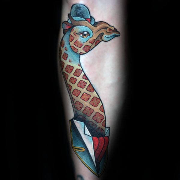 Fancy Giraffe Mens Cartoon Style Tattoo On Forearm
